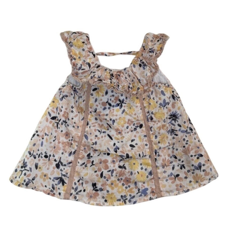 Joie Baby Dress Floral Print Yellow Pink Blue Ruffle Sleeves‎ Size 3-6M